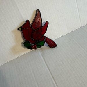 Cardinal Red COLOR XMAS ORNAMENT SUN-CATCHER STAINED GLASS Stand Attach Vintage